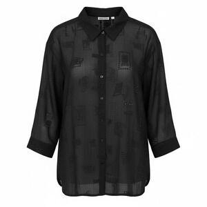 Chicos Design Black Jacquard Sheer Button Down Tunic Shirt Womens Size 3 Tribal